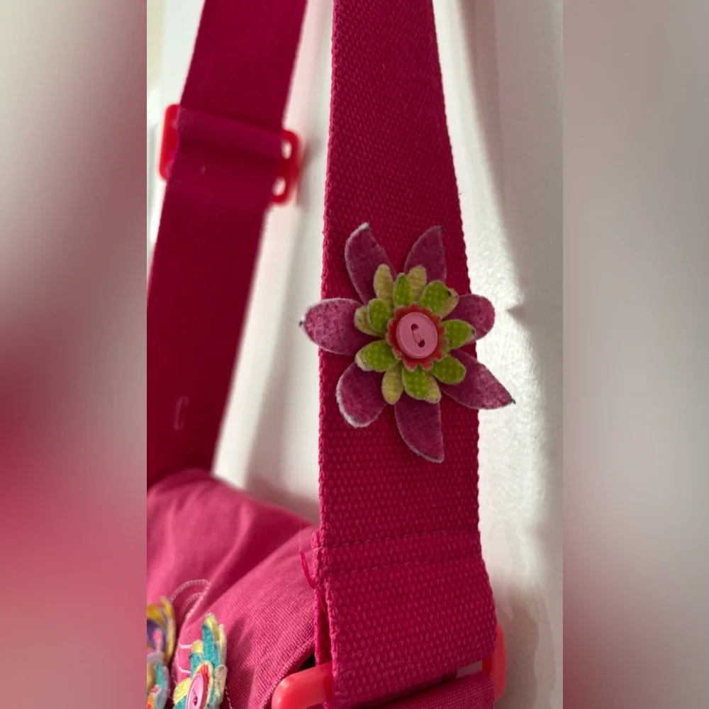 American Girl Pink Embroidered Cotton Canvas Fabric Crossbody Messenger Bag
